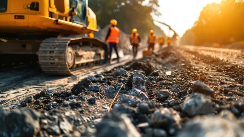 Road construction team using proximity detection for safety