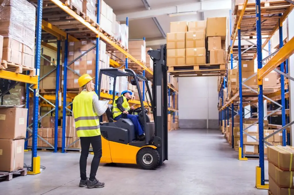 Operator and Pedestrian in a Warehouse with Forklift