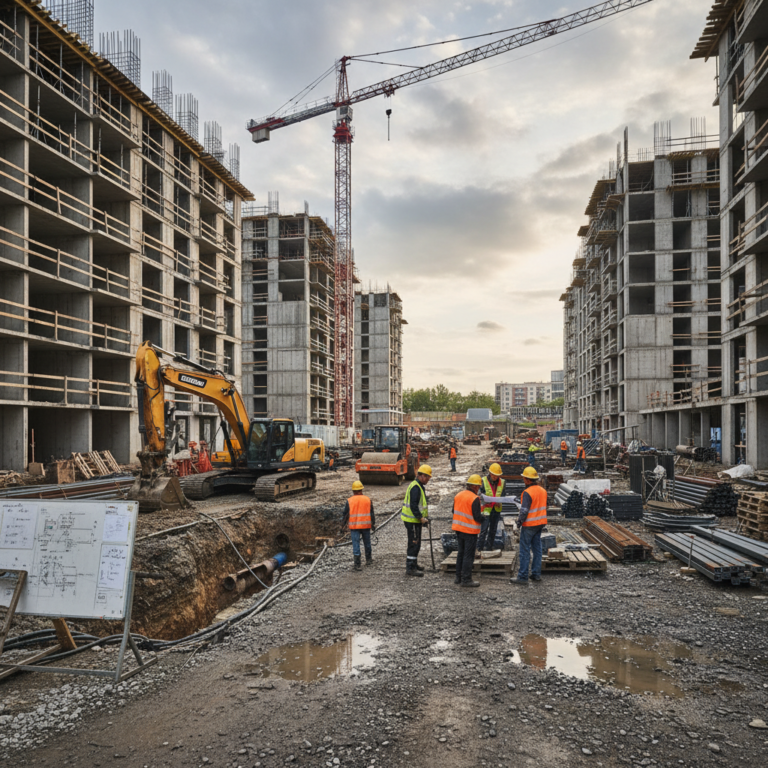 construction site with heavy machinery