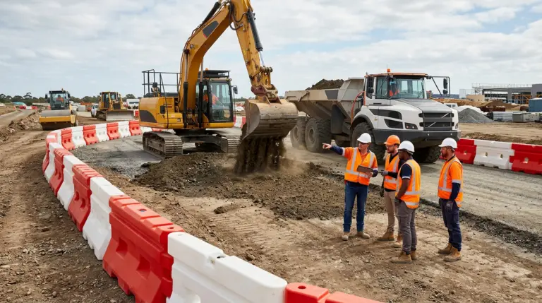 Civil construction site with excavator