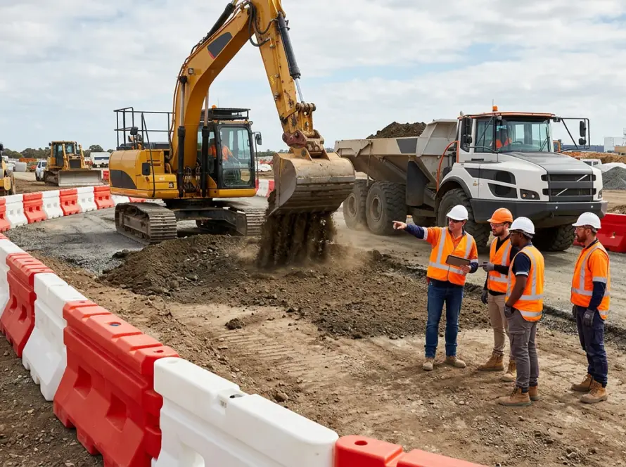 Civil construction site with excavator