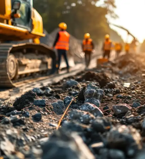 Road construction team using proximity detection for safety